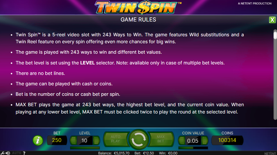 Twin Spin Pelisäännöt